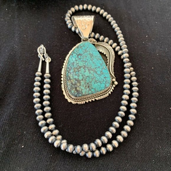Bennett and Dreama Yazzie Jewelry - Men's Navajo Turquoise Necklace Pendant Length 20